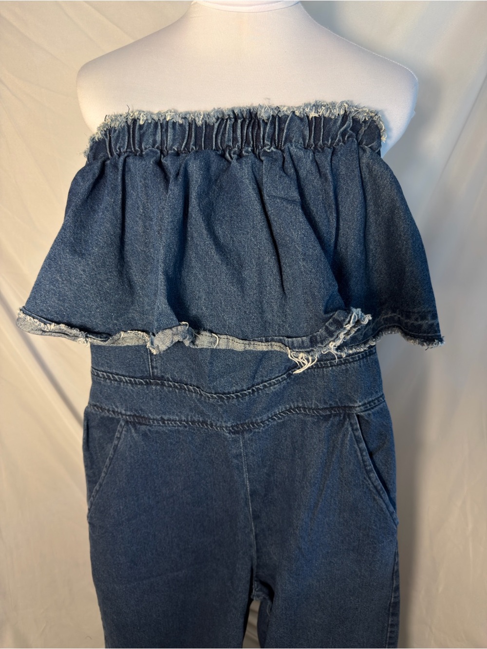 Anthropologie Hei Hei Tiered Denim Jumpsuit Sz Medium